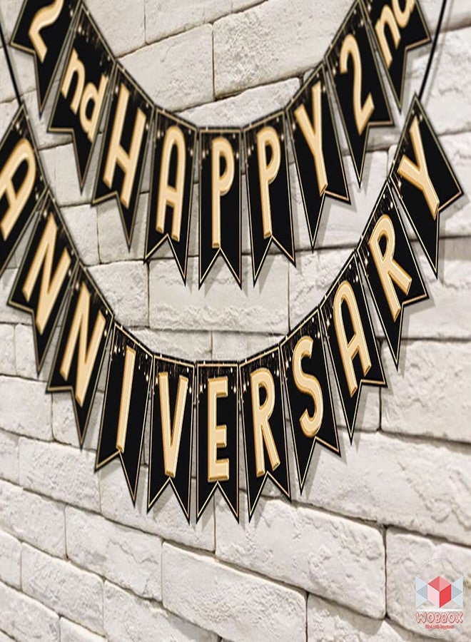 Wobbox Happy Anniversary Bunting Banner Black & Copper Gold Text with Hanging Stars 2nd Month Happy Anniversary, Anniversary Decoration for Home, Happy Anniversary Decoration Item, - Image 4